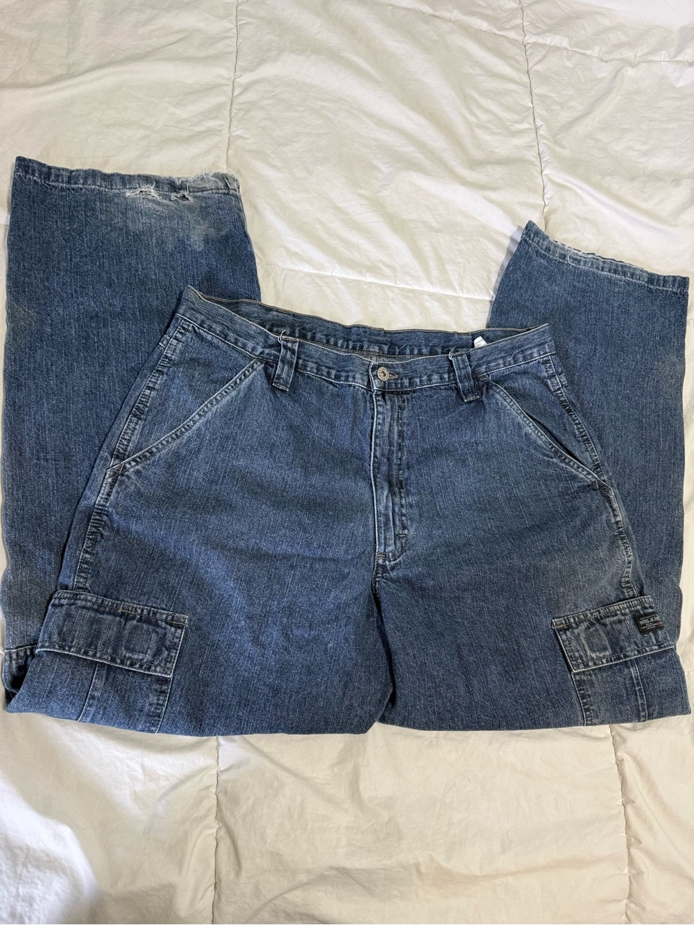 Men's Blue Denim Cargo Jeans - Classic Workwear Style